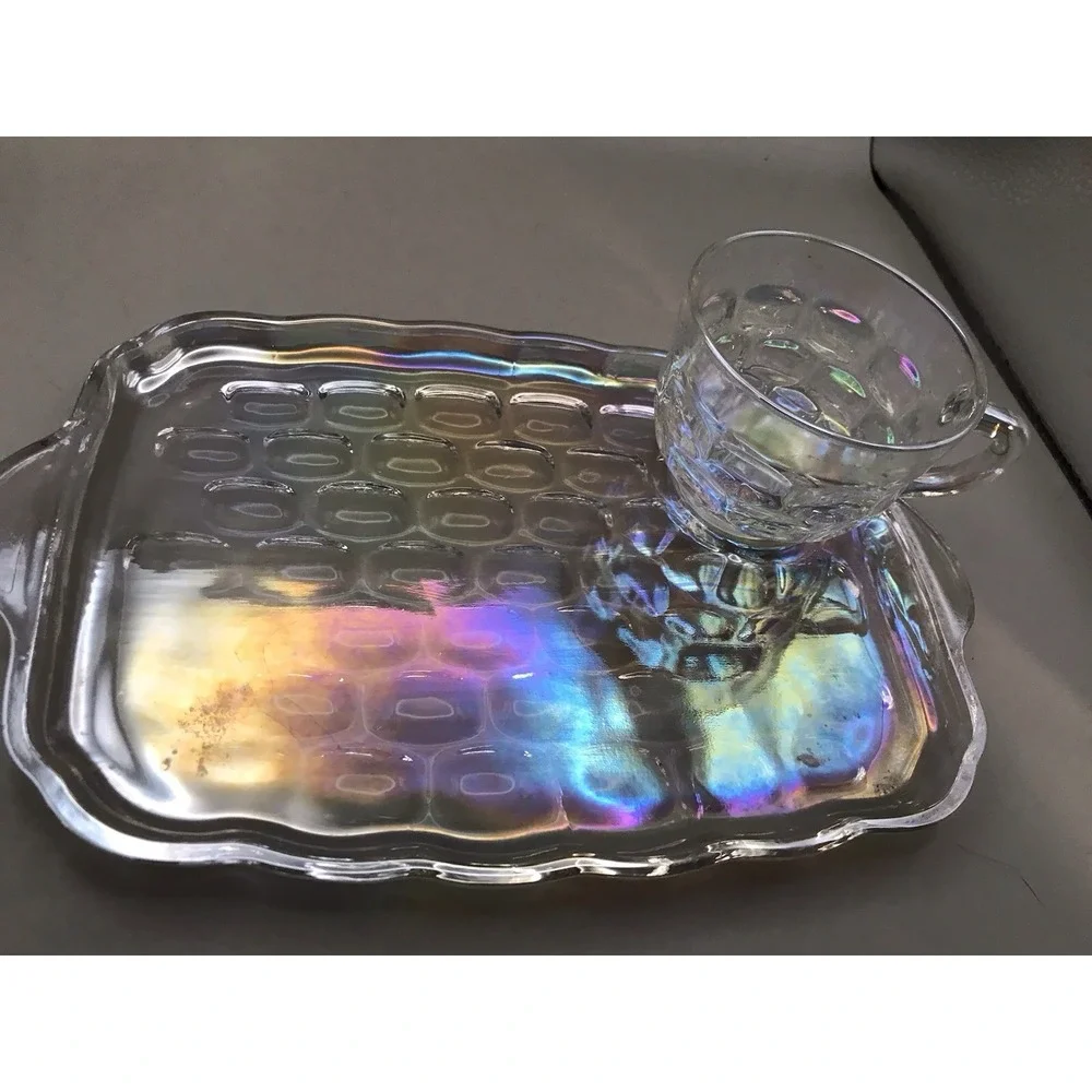 Vintage Federal Glass 2 Piece Irredescent Glass And Platter Set